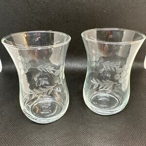 Vintage Floral Etched Glass 3” Small Vase or Clear Glass Cordial Glass Set of 2